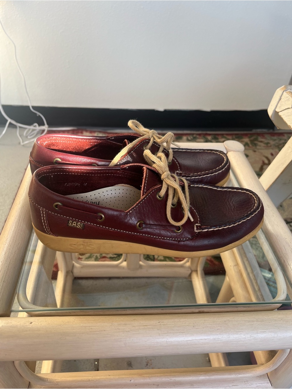 Vintage SAS Decksider Burgundy Leather Boat Shoes Sz 8.5